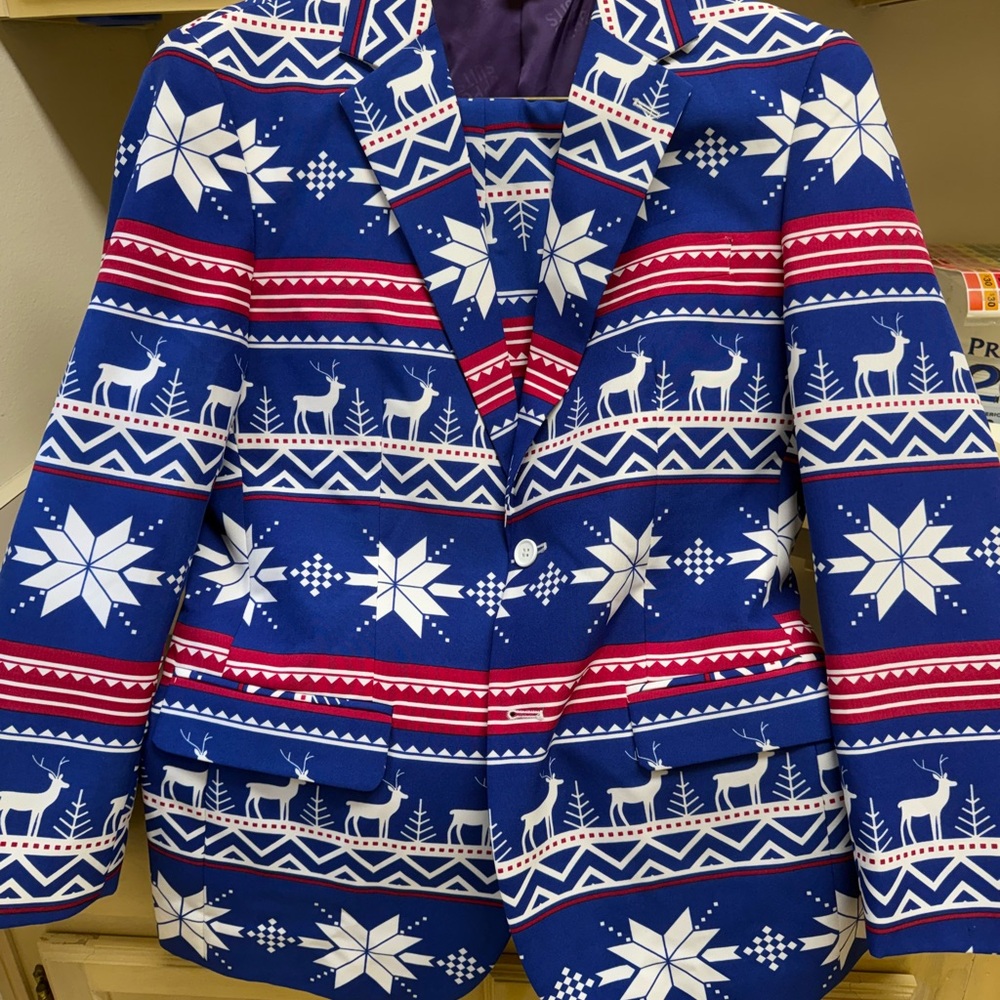 PERFECT HOLIDAY PARTY SUIT, worn once,  OppoSuits Blue and Red Festive Suit